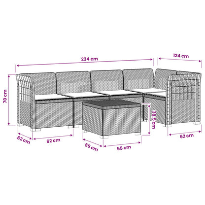 5-Zits Tuin Sofa met Kussens Rattan Look PP Lichtgrijs