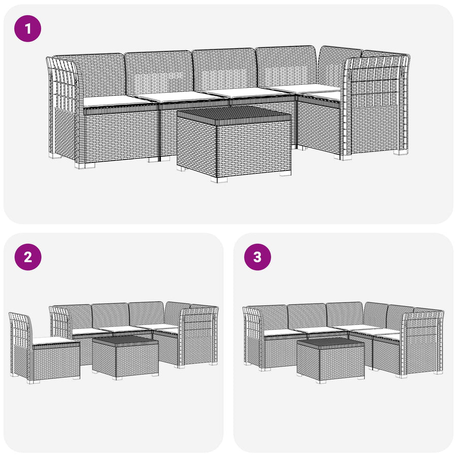 5-Zits Tuin Sofa met Kussens Rattan Look PP Lichtgrijs