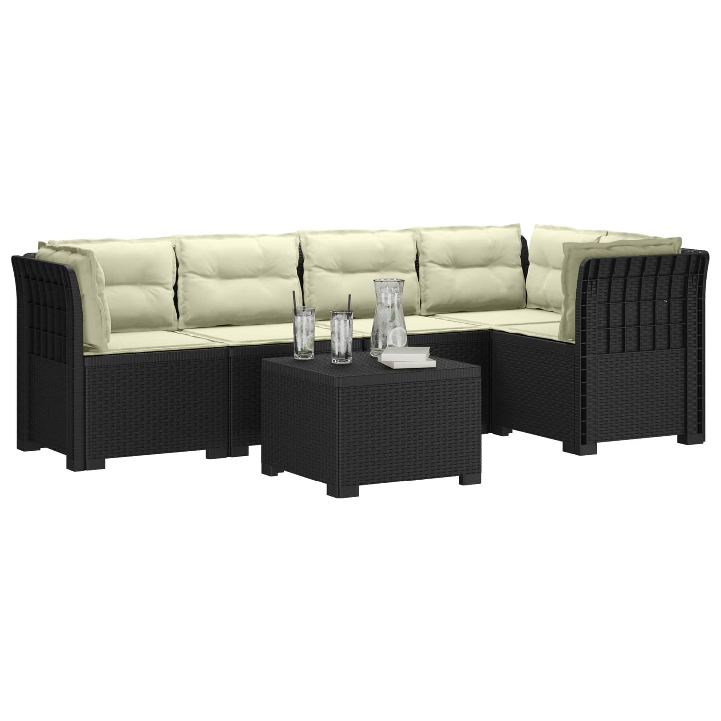 5-Zits Tuin Sofa met Kussens Rattan Look PP Antraciet