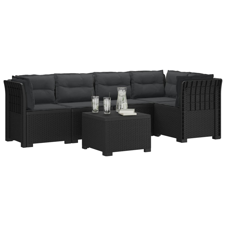 5-Zits Tuin Sofa met Kussens Rattan Look PP Antraciet