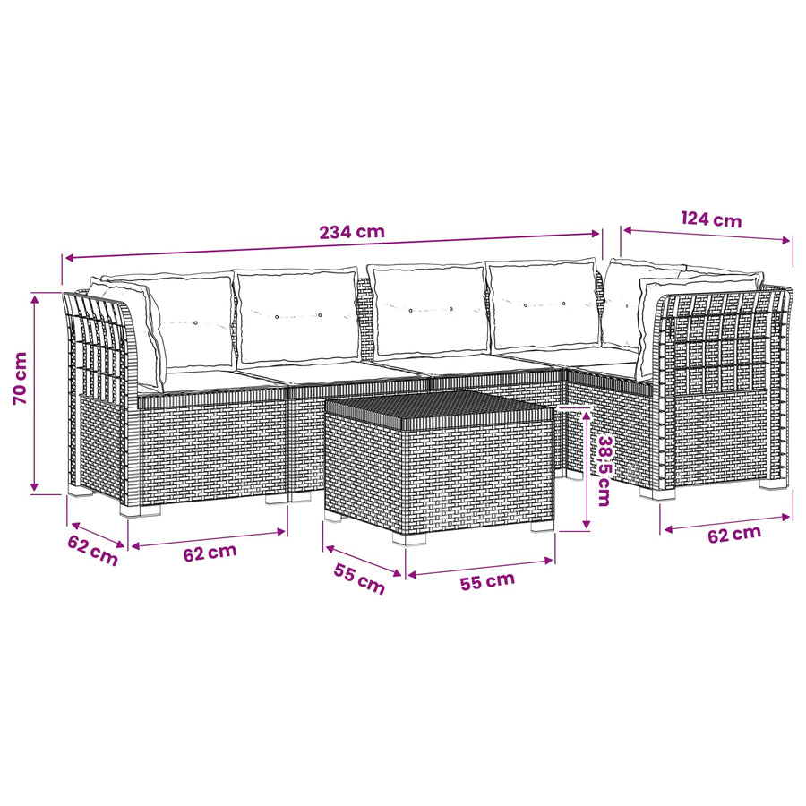 5-Zits Tuin Sofa met Kussens Rattan Look PP Antraciet
