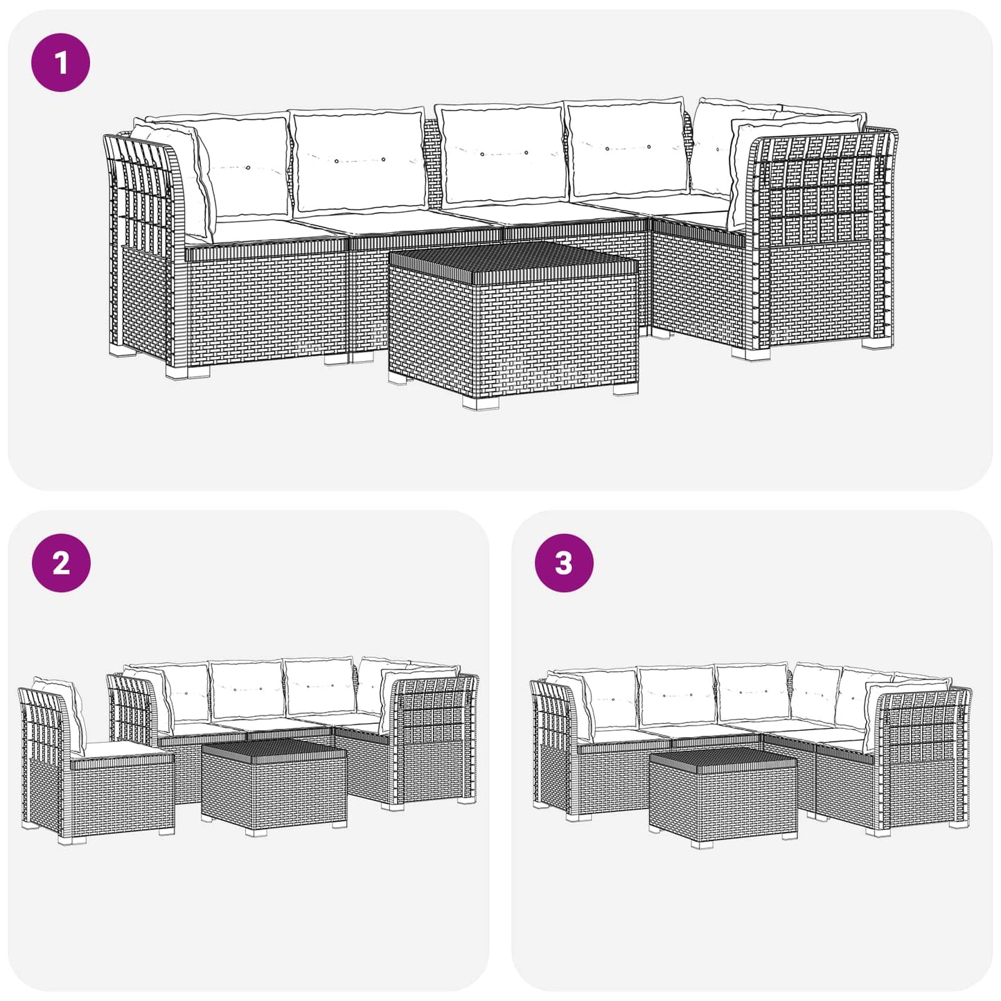 5-Zits Tuin Sofa met Kussens Rattan Look PP Antraciet