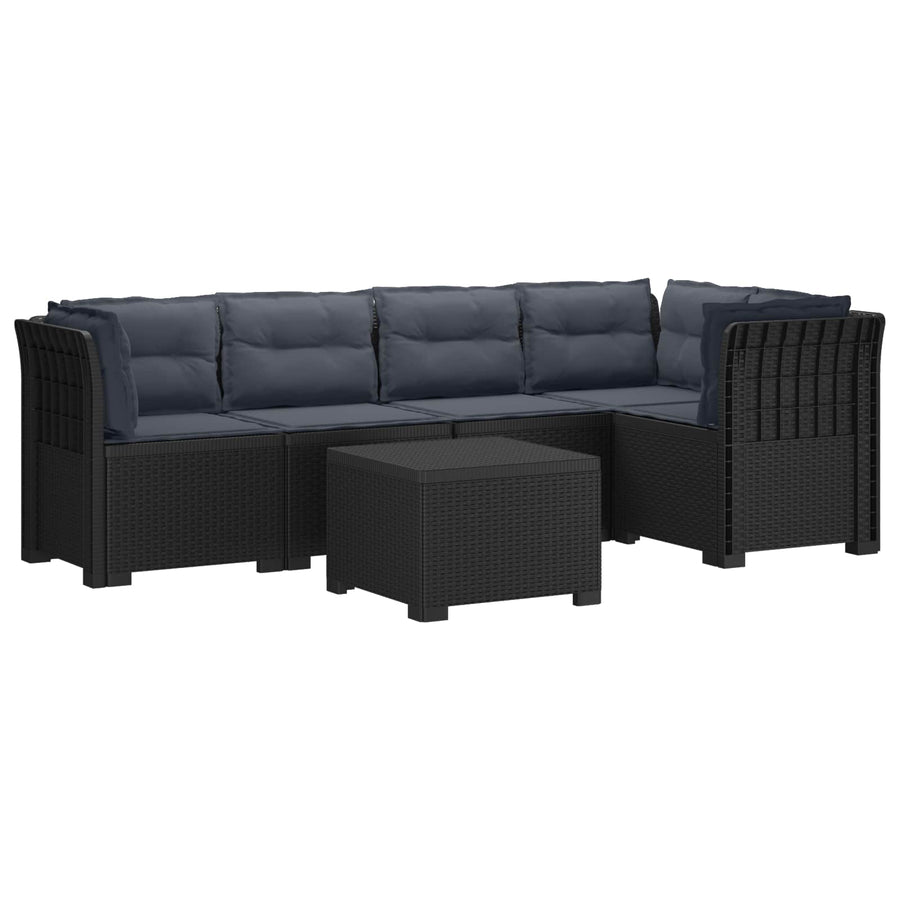 5-Zits Tuin Sofa met Kussens Rattan Look PP Antraciet