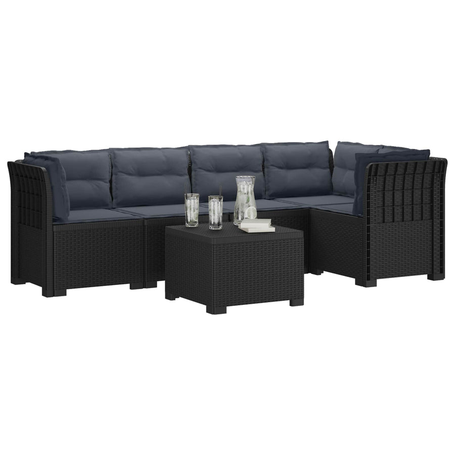5-Zits Tuin Sofa met Kussens Rattan Look PP Antraciet