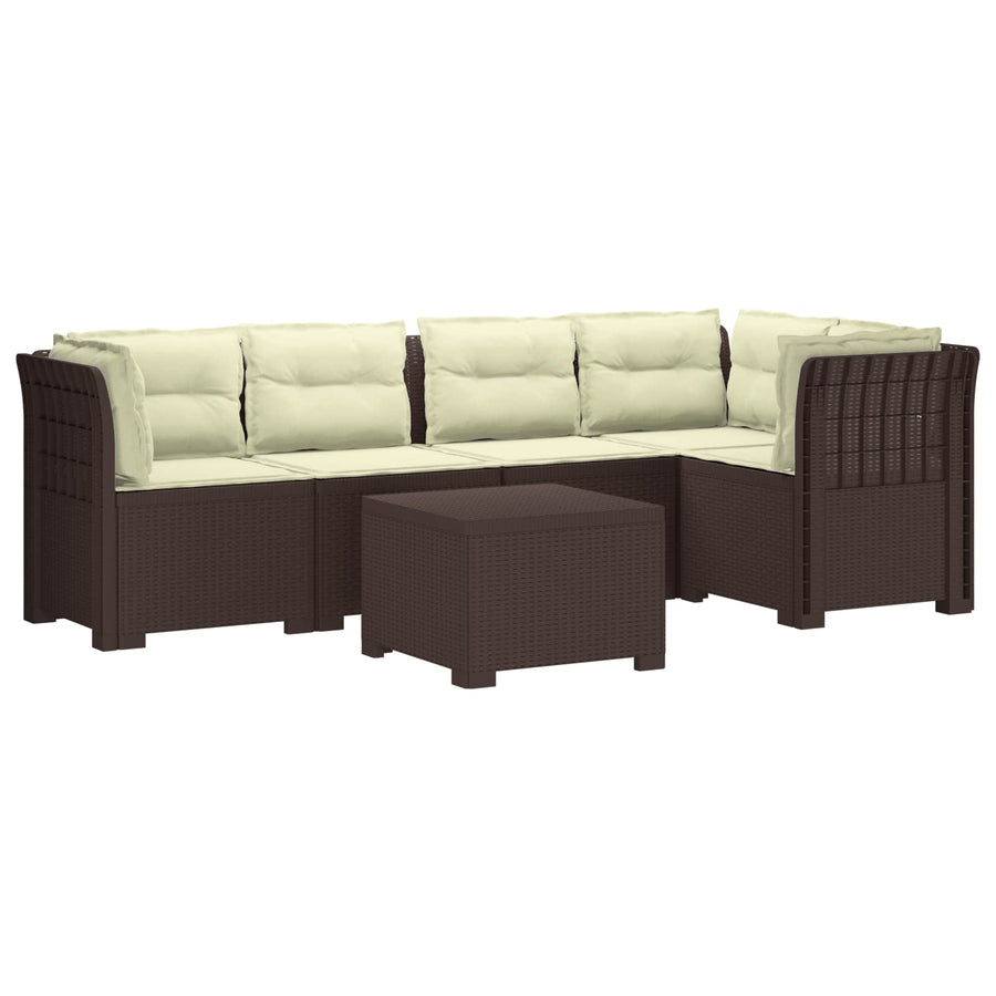 5-Zits Tuin Sofa met Kussens Rattan Look PP Bruin