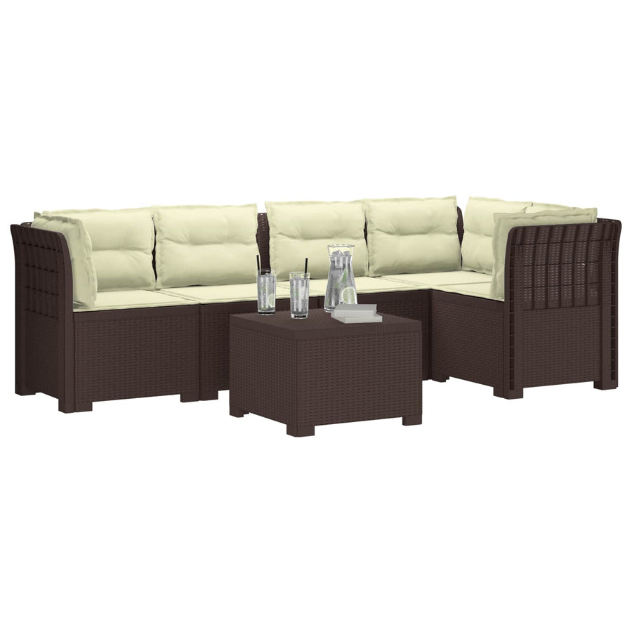 5-Zits Tuin Sofa met Kussens Rattan Look PP Bruin