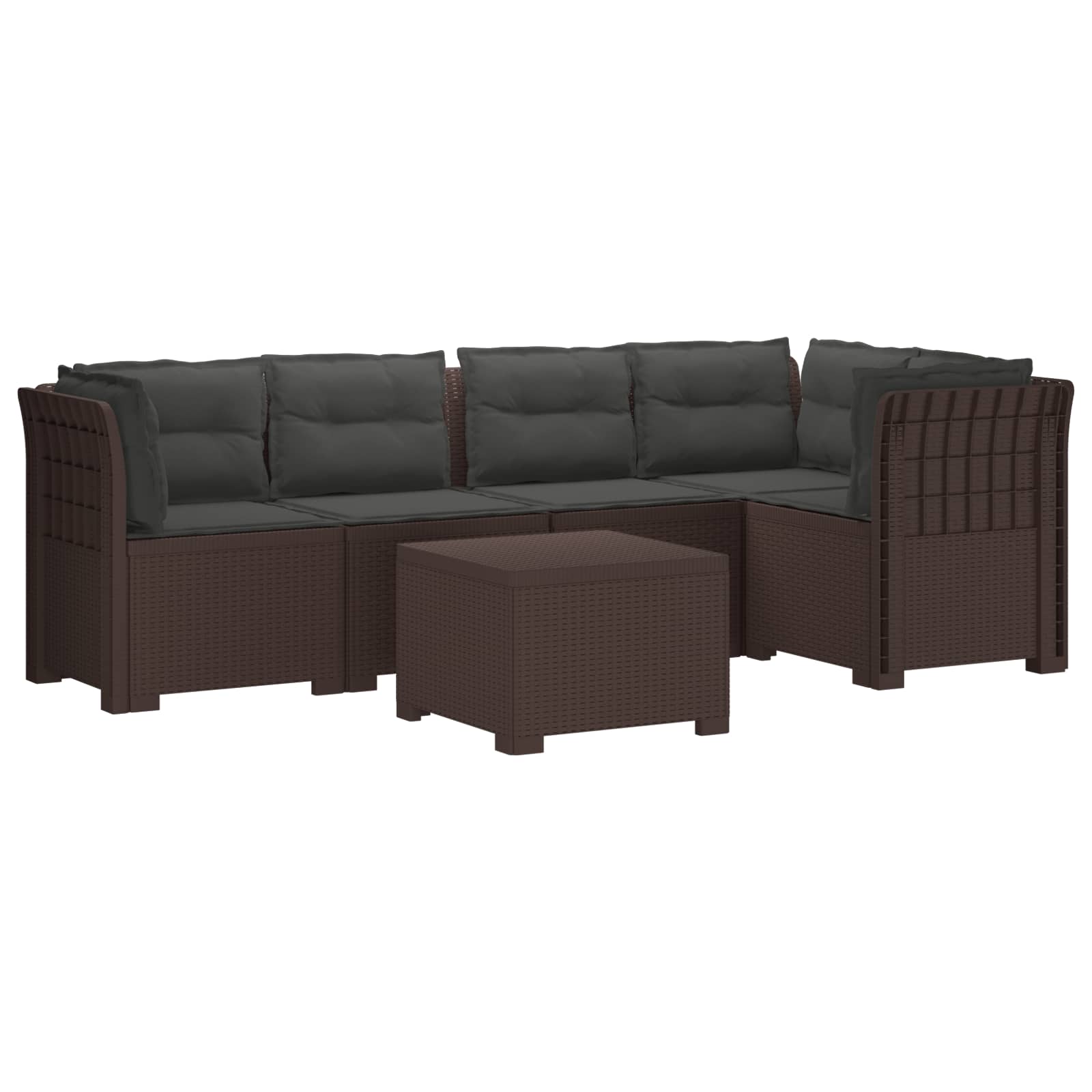 5-Zits Tuin Sofa met Kussens Rattan Look PP Bruin
