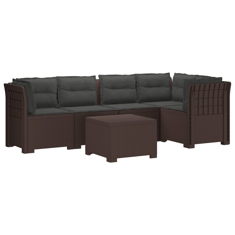 5-Zits Tuin Sofa met Kussens Rattan Look PP Bruin
