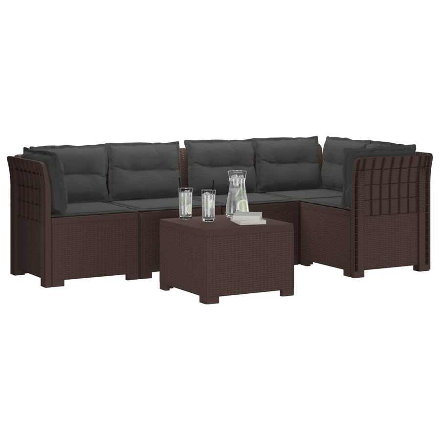 5-Zits Tuin Sofa met Kussens Rattan Look PP Bruin