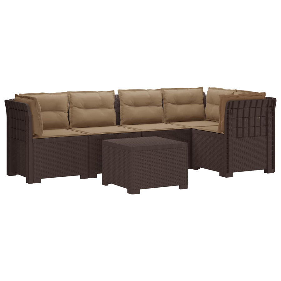 5-Zits Tuin Sofa met Kussens Rattan Look PP Bruin