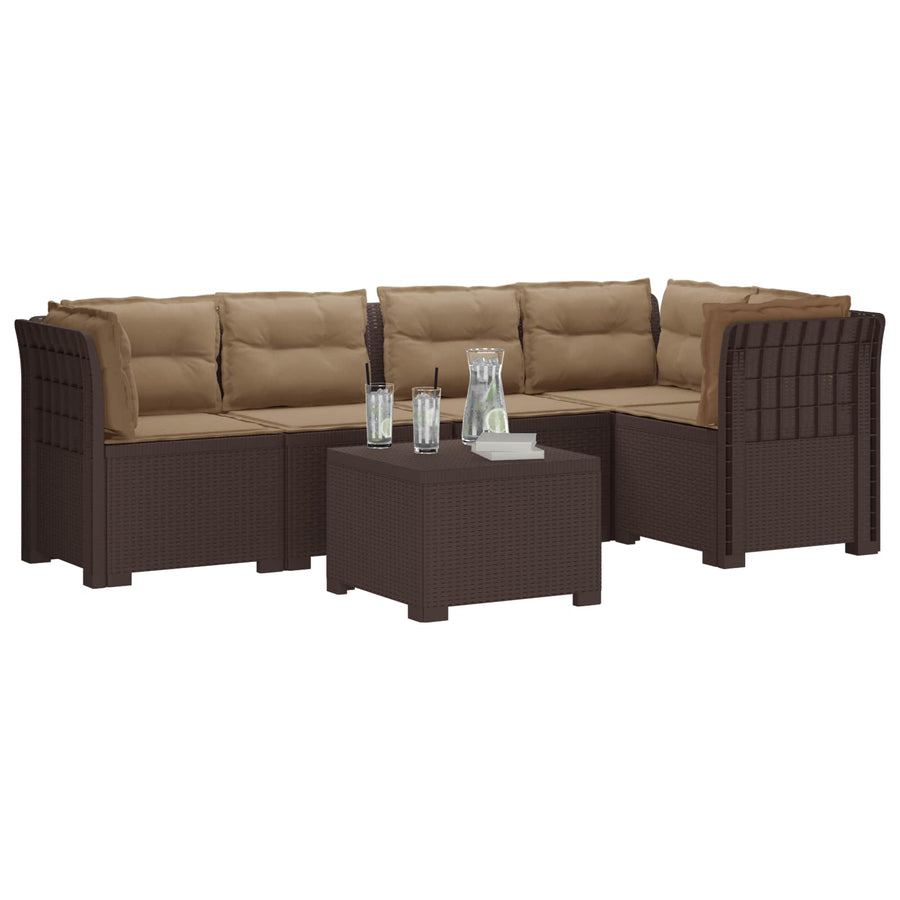 5-Zits Tuin Sofa met Kussens Rattan Look PP Bruin