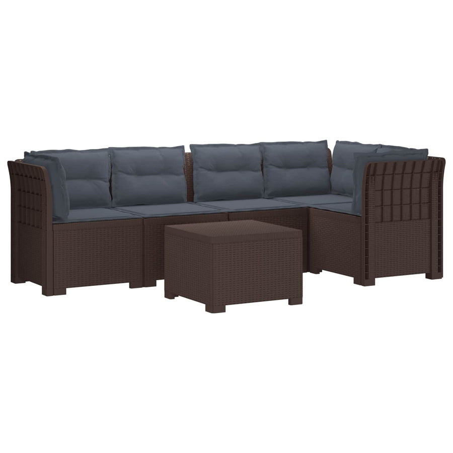 5-Zits Tuin Sofa met Kussens Rattan Look PP Bruin