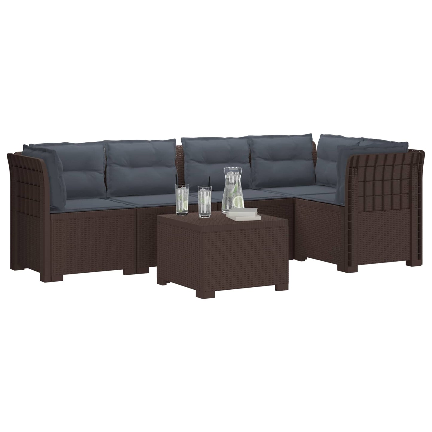 5-Zits Tuin Sofa met Kussens Rattan Look PP Bruin
