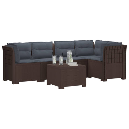 5-Zits Tuin Sofa met Kussens Rattan Look PP Bruin