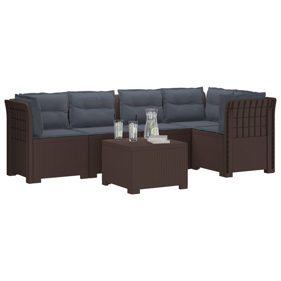 5-Zits Tuin Sofa met Kussens Rattan Look PP Bruin