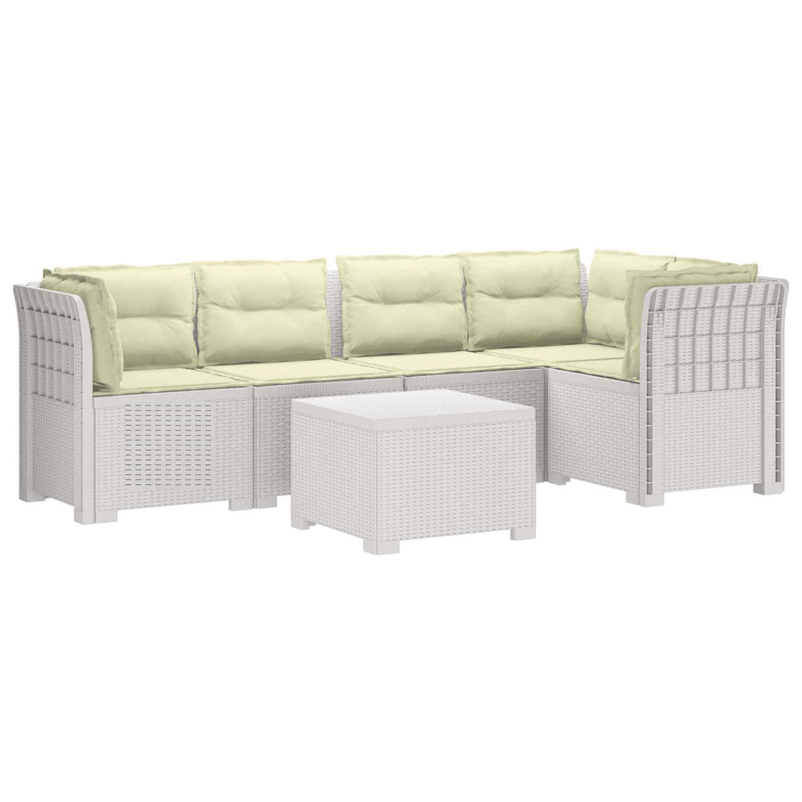 5-Zits Tuin Sofa met Kussens Rattan Look PP Wit