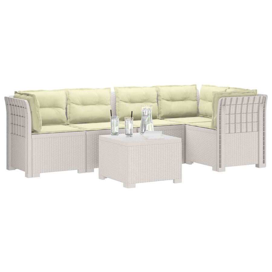 5-Zits Tuin Sofa met Kussens Rattan Look PP Wit
