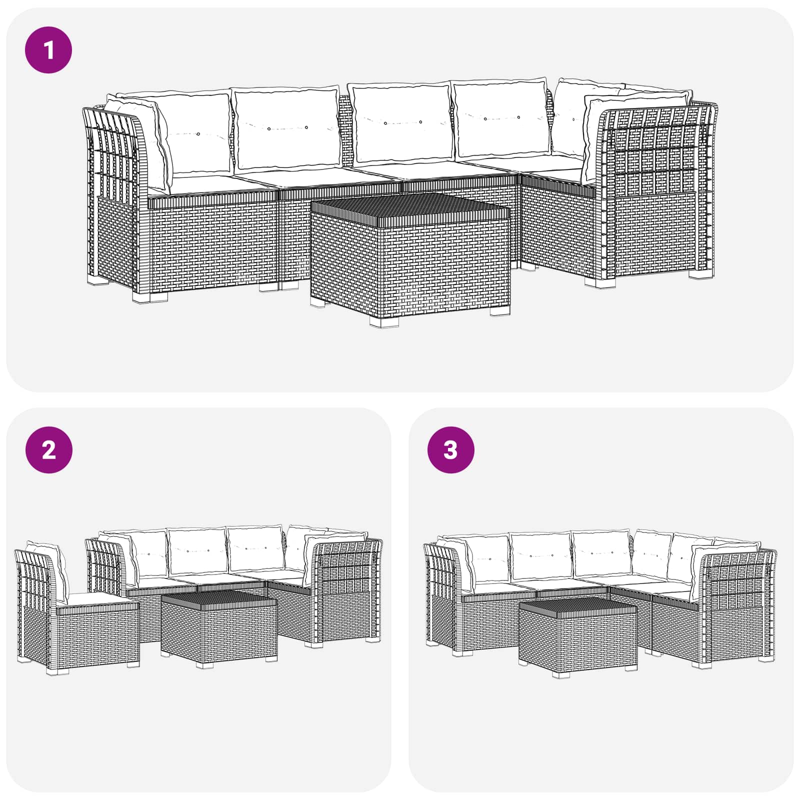 5-Zits Tuin Sofa met Kussens Rattan Look PP Wit