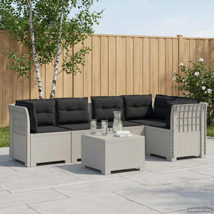 5-Zits Tuin Sofa met Kussens Rattan Look PP Wit