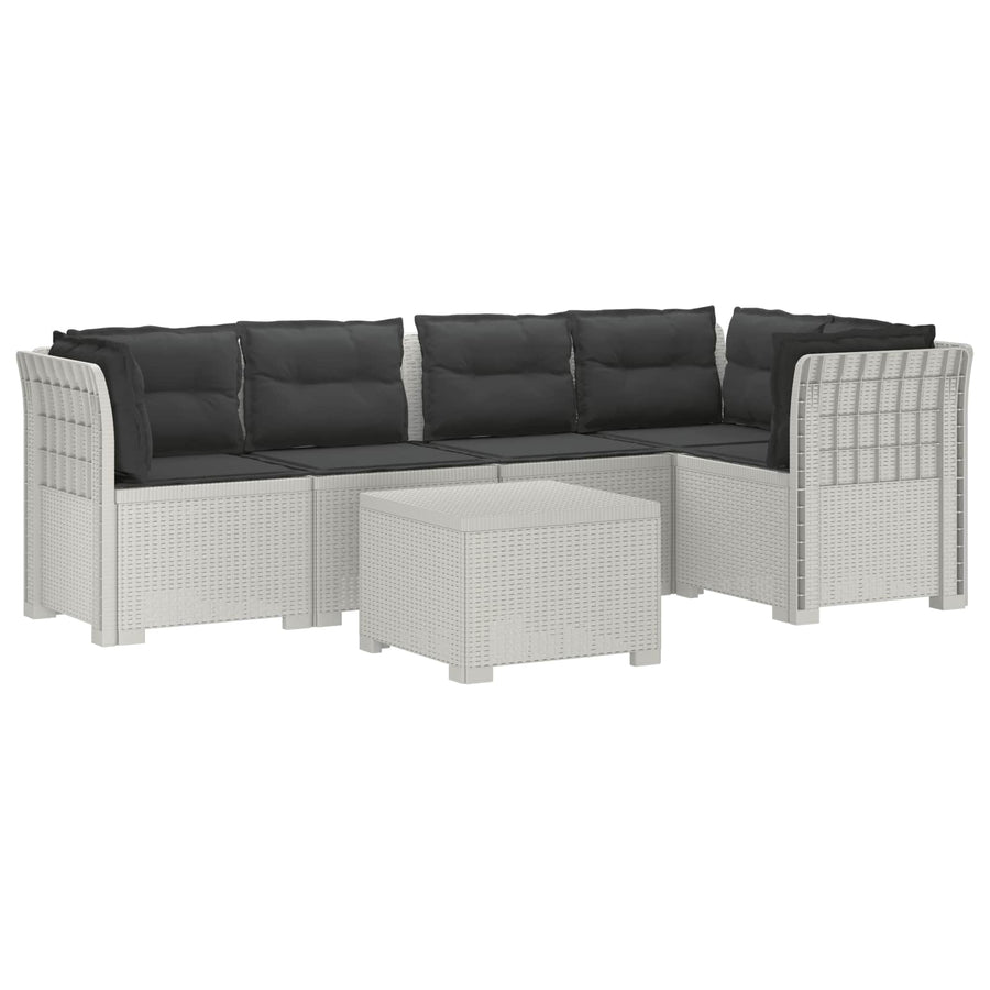 5-Zits Tuin Sofa met Kussens Rattan Look PP Wit