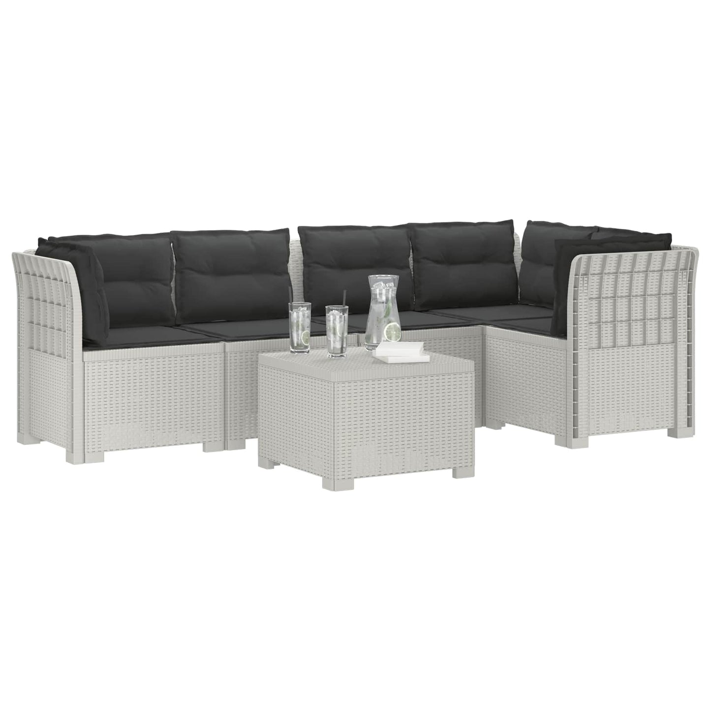 5-Zits Tuin Sofa met Kussens Rattan Look PP Wit