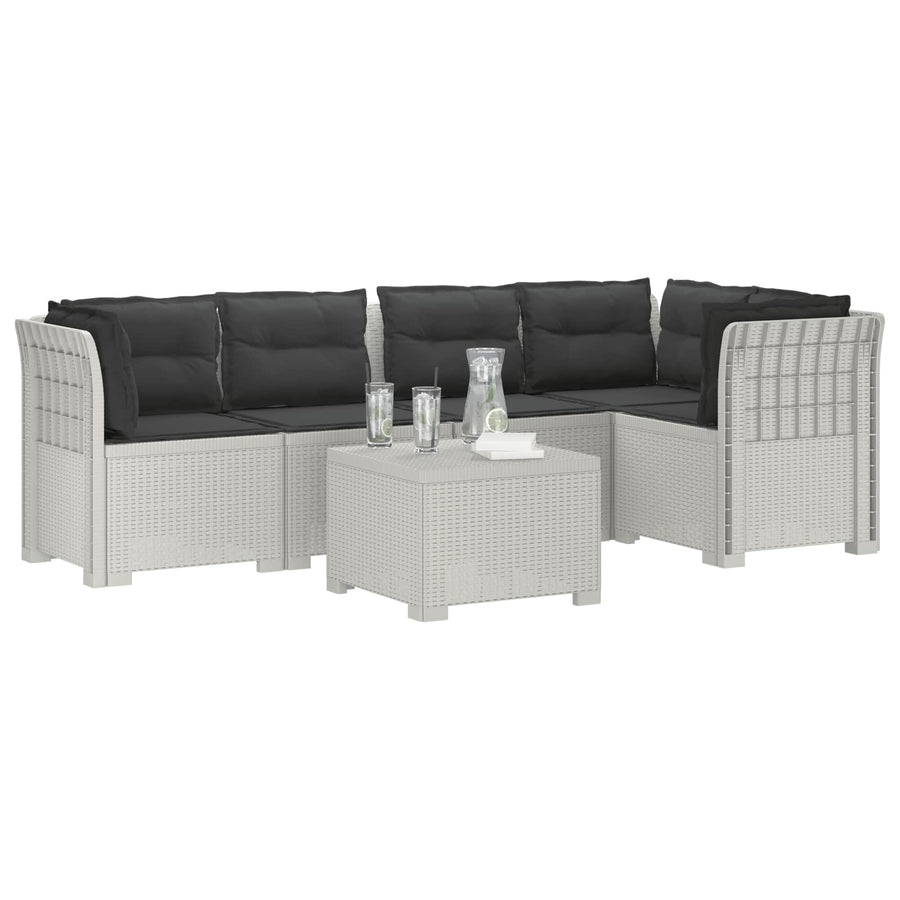 5-Zits Tuin Sofa met Kussens Rattan Look PP Wit