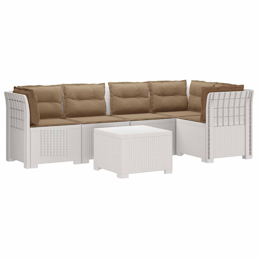 5-Zits Tuin Sofa met Kussens Rattan Look PP Wit