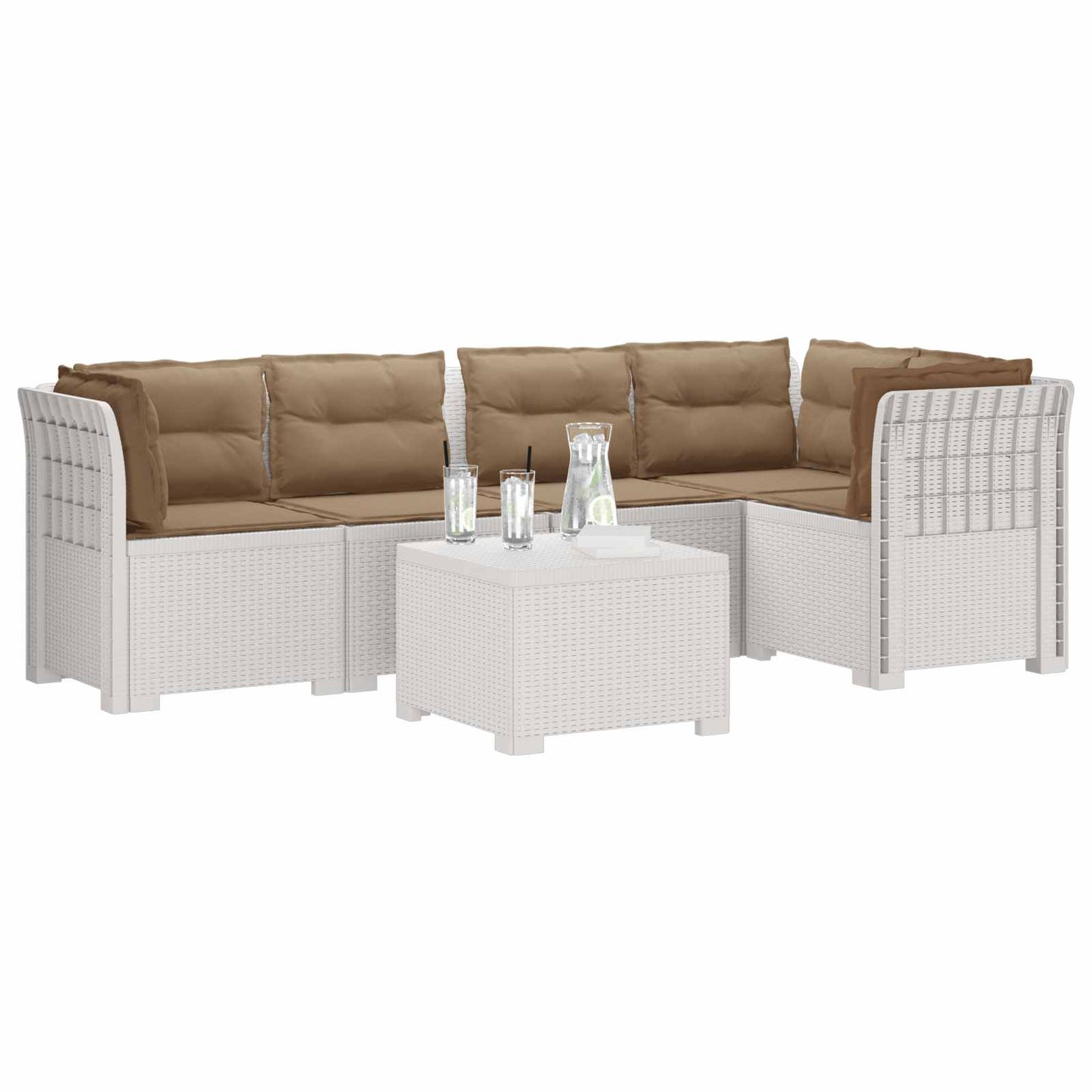 5-Zits Tuin Sofa met Kussens Rattan Look PP Wit