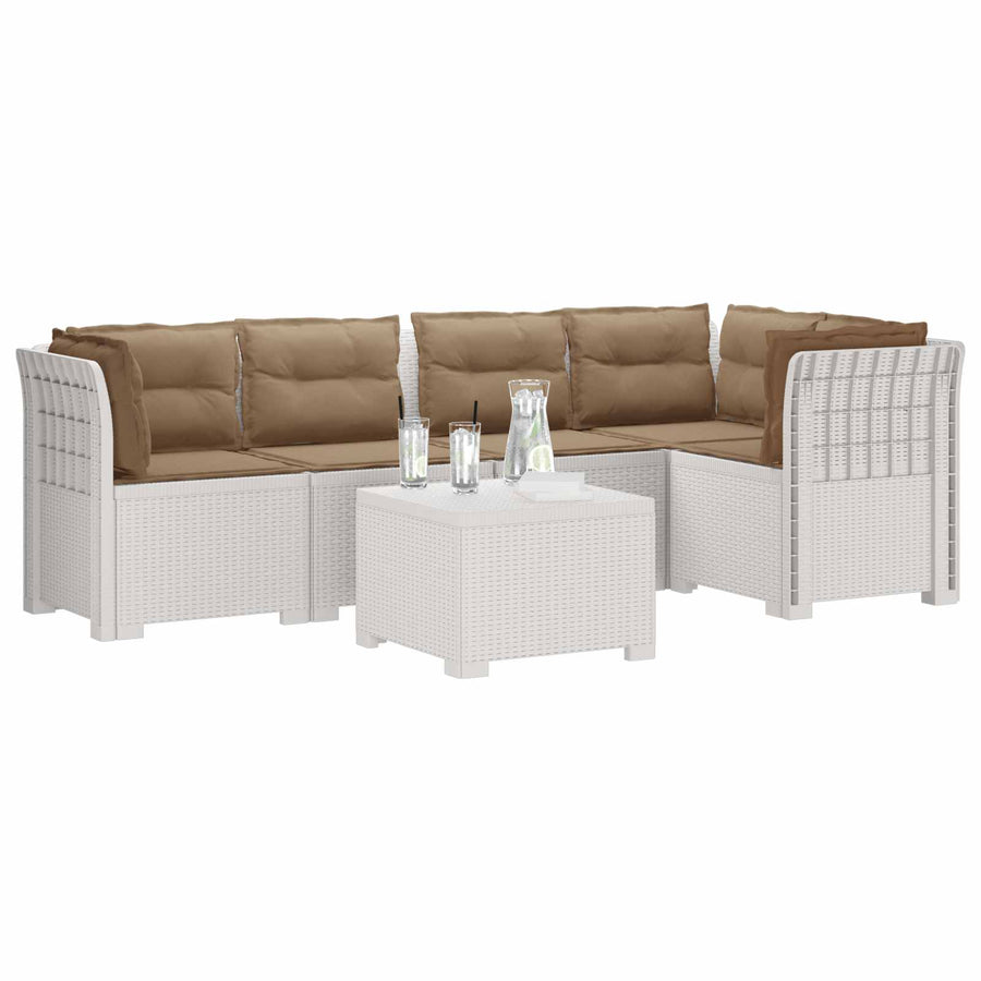 5-Zits Tuin Sofa met Kussens Rattan Look PP Wit
