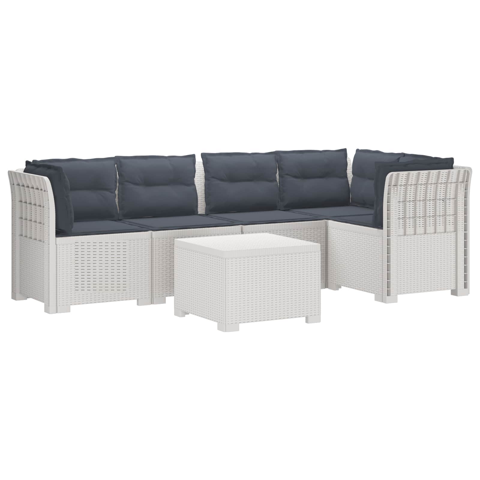 5-Zits Tuin Sofa met Kussens Rattan Look PP Wit
