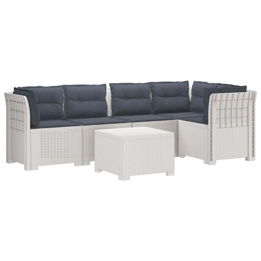 5-Zits Tuin Sofa met Kussens Rattan Look PP Wit