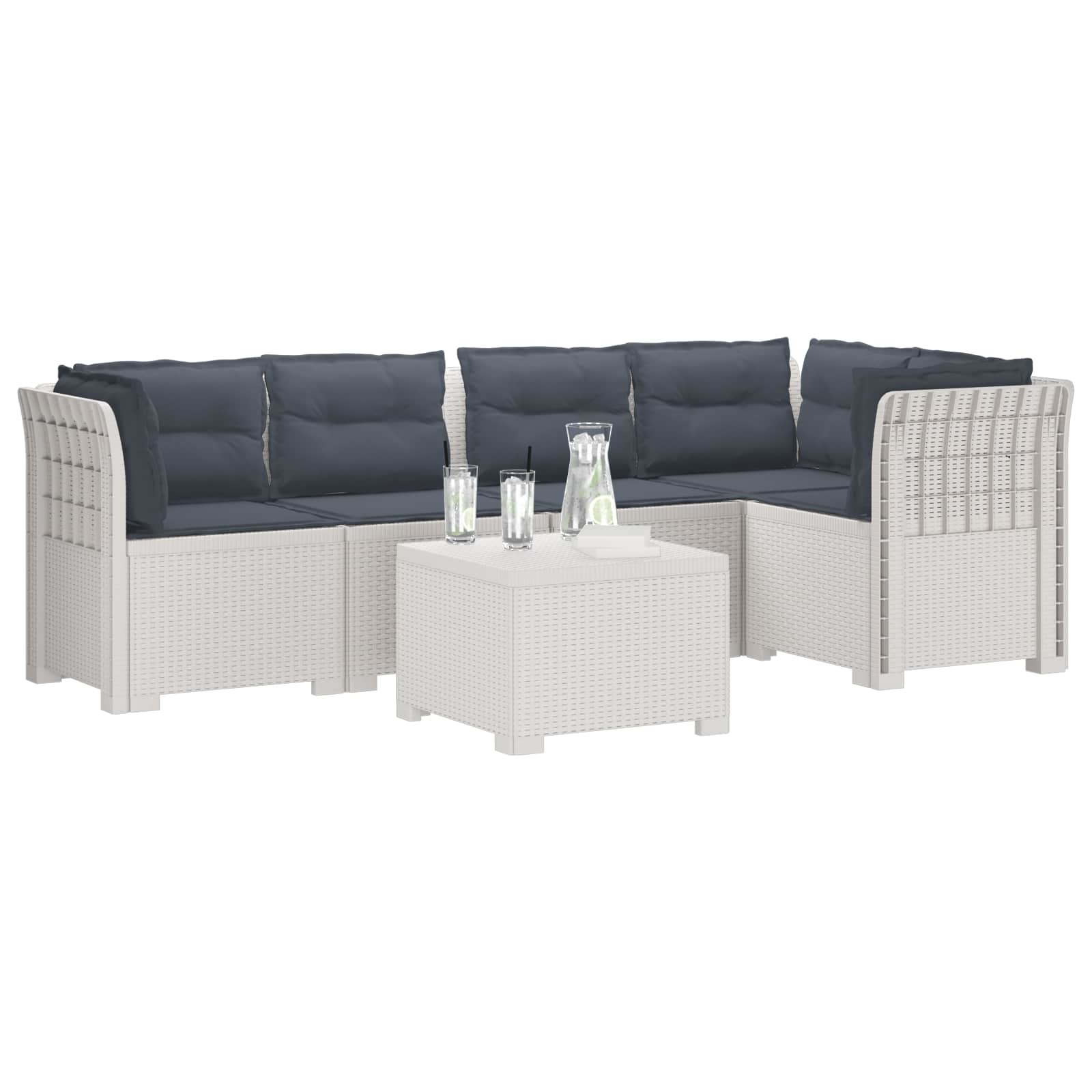 5-Zits Tuin Sofa met Kussens Rattan Look PP Wit
