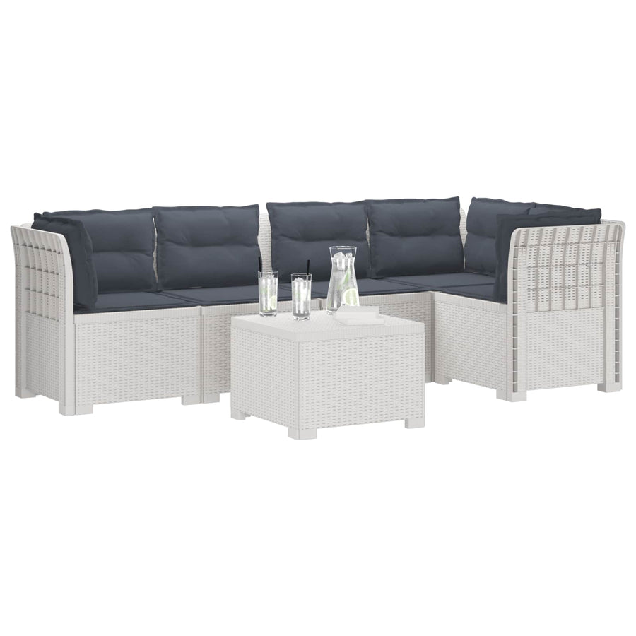 5-Zits Tuin Sofa met Kussens Rattan Look PP Wit