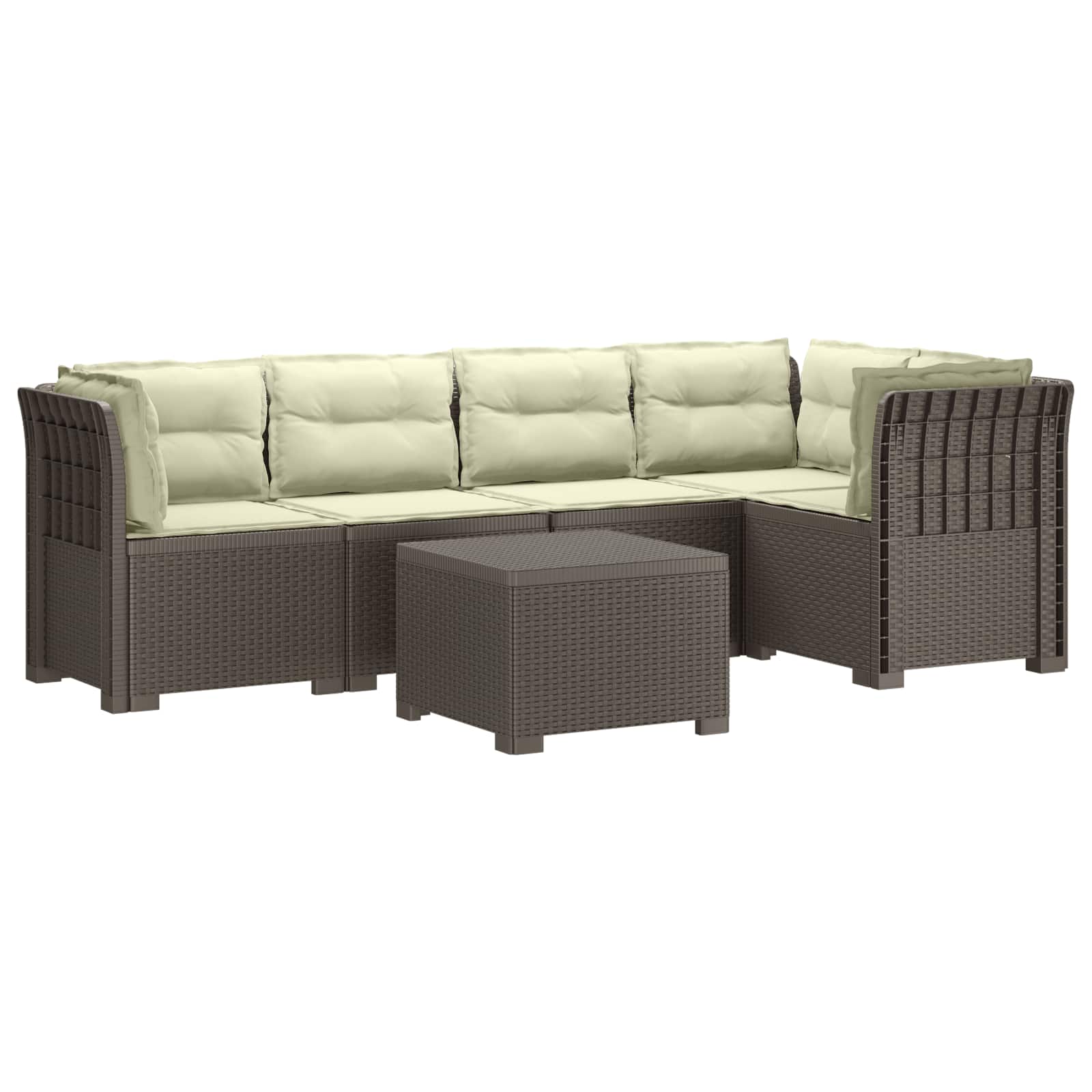 5-Zits Tuin Sofa met Kussens Rattan Look PP Lichtgrijs