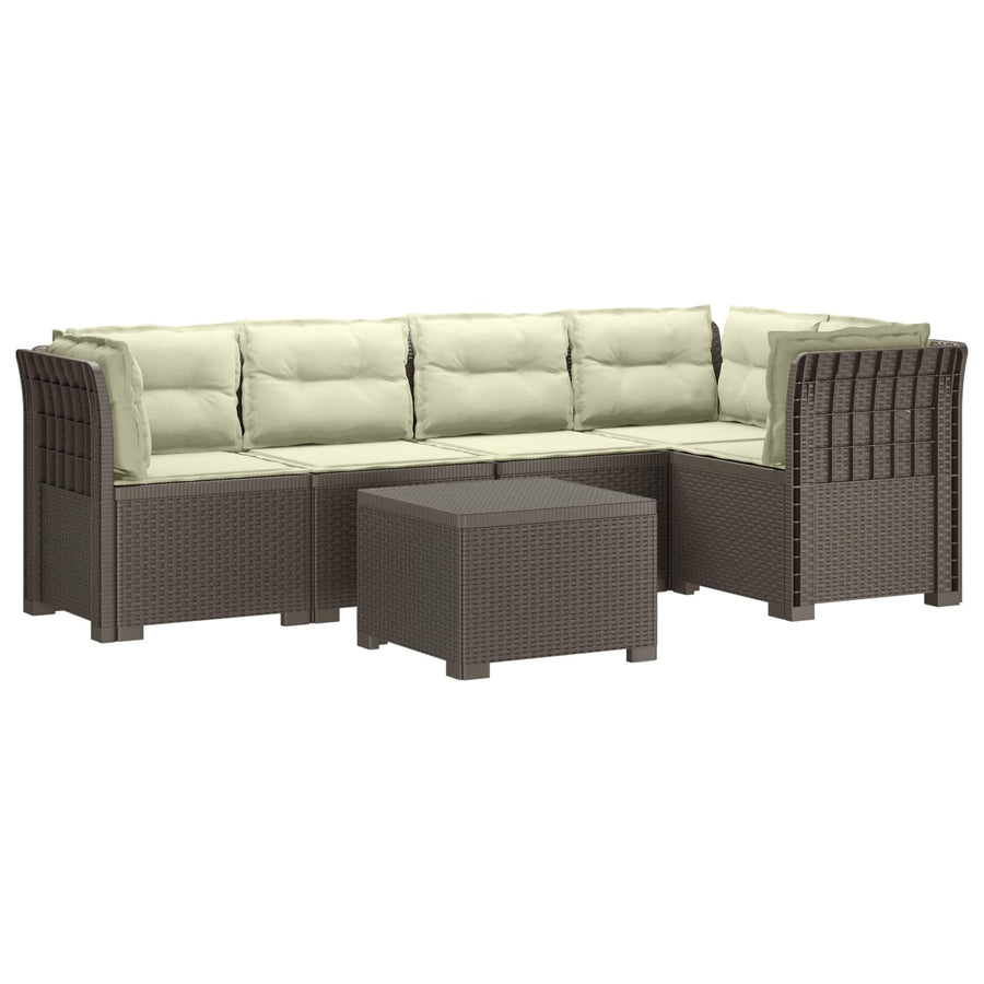 5-Zits Tuin Sofa met Kussens Rattan Look PP Lichtgrijs