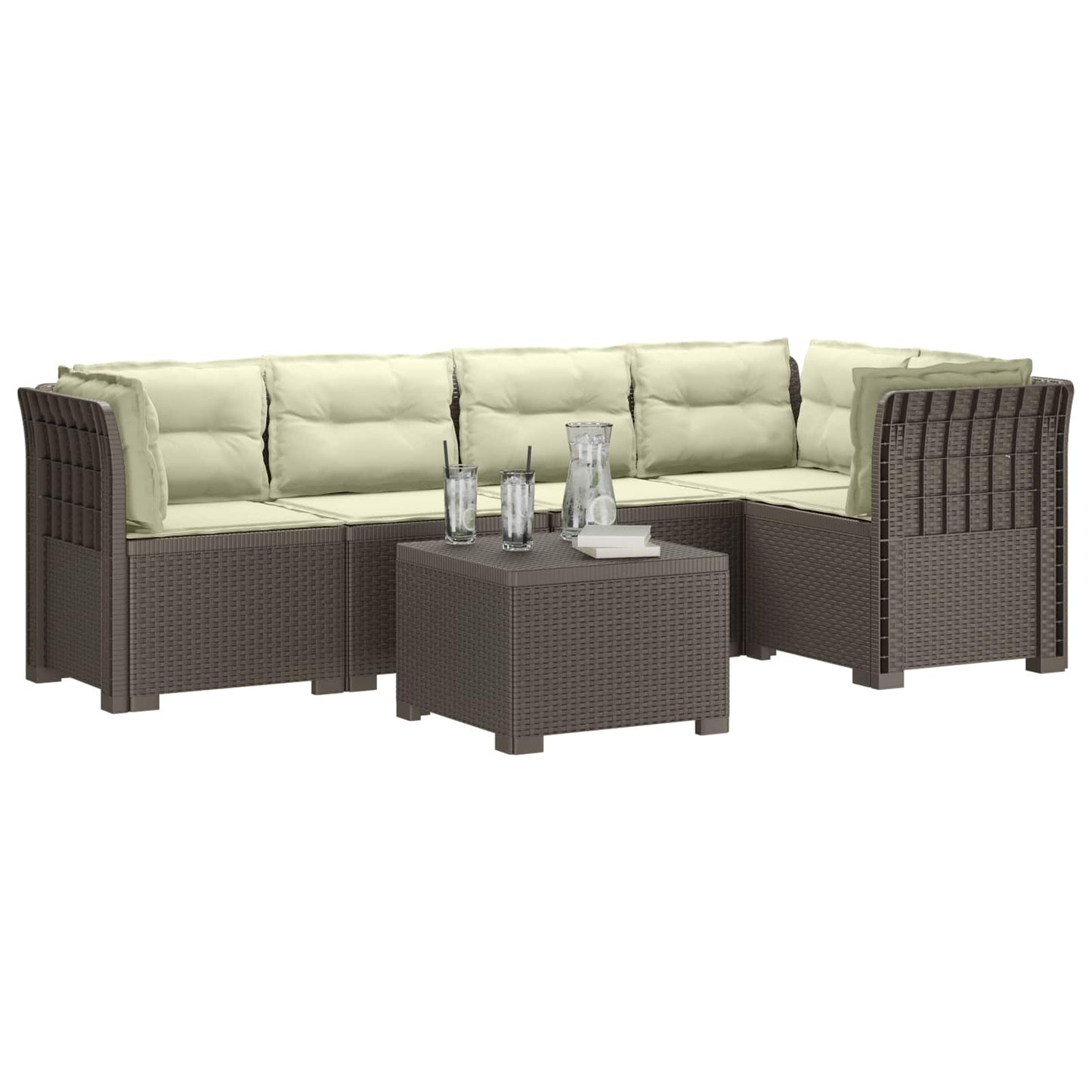 5-Zits Tuin Sofa met Kussens Rattan Look PP Lichtgrijs