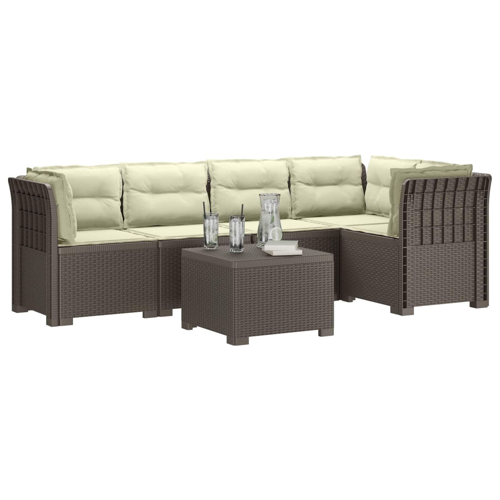 5-Zits Tuin Sofa met Kussens Rattan Look PP Lichtgrijs