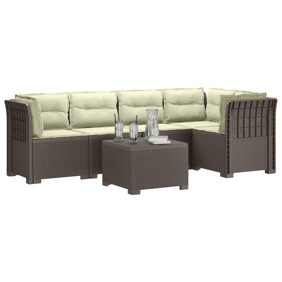 5-Zits Tuin Sofa met Kussens Rattan Look PP Lichtgrijs