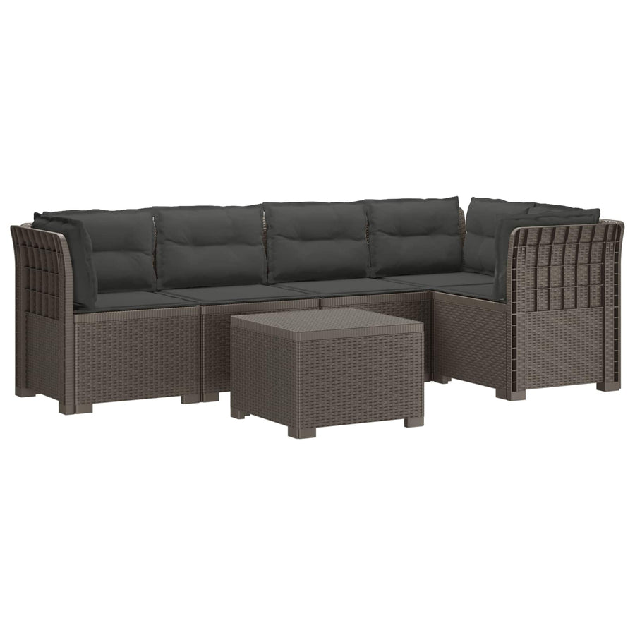 5-Zits Tuin Sofa met Kussens Rattan Look PP Lichtgrijs