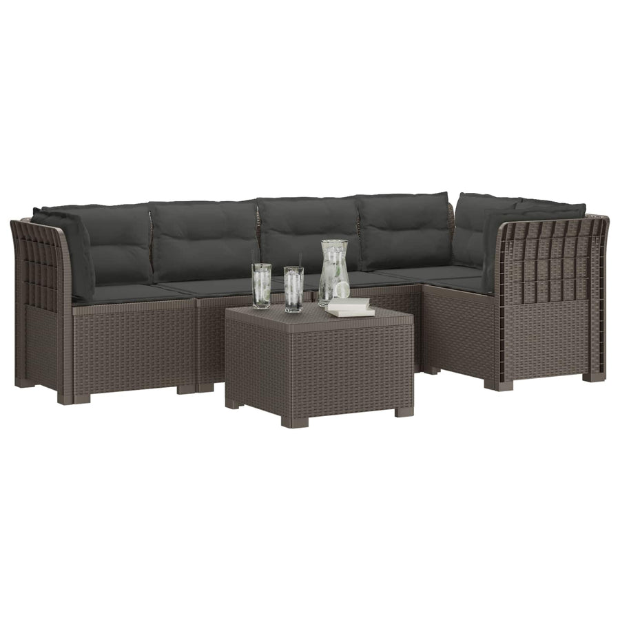 5-Zits Tuin Sofa met Kussens Rattan Look PP Lichtgrijs