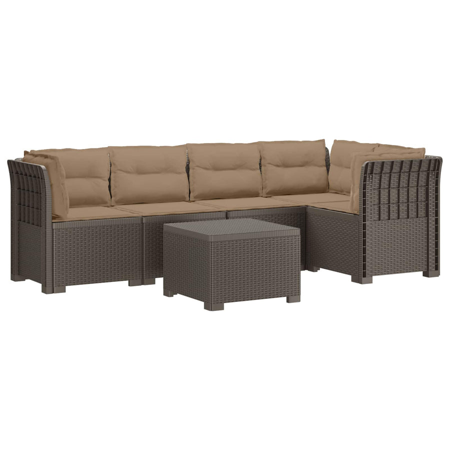 5-Zits Tuin Sofa met Kussens Rattan Look PP Lichtgrijs