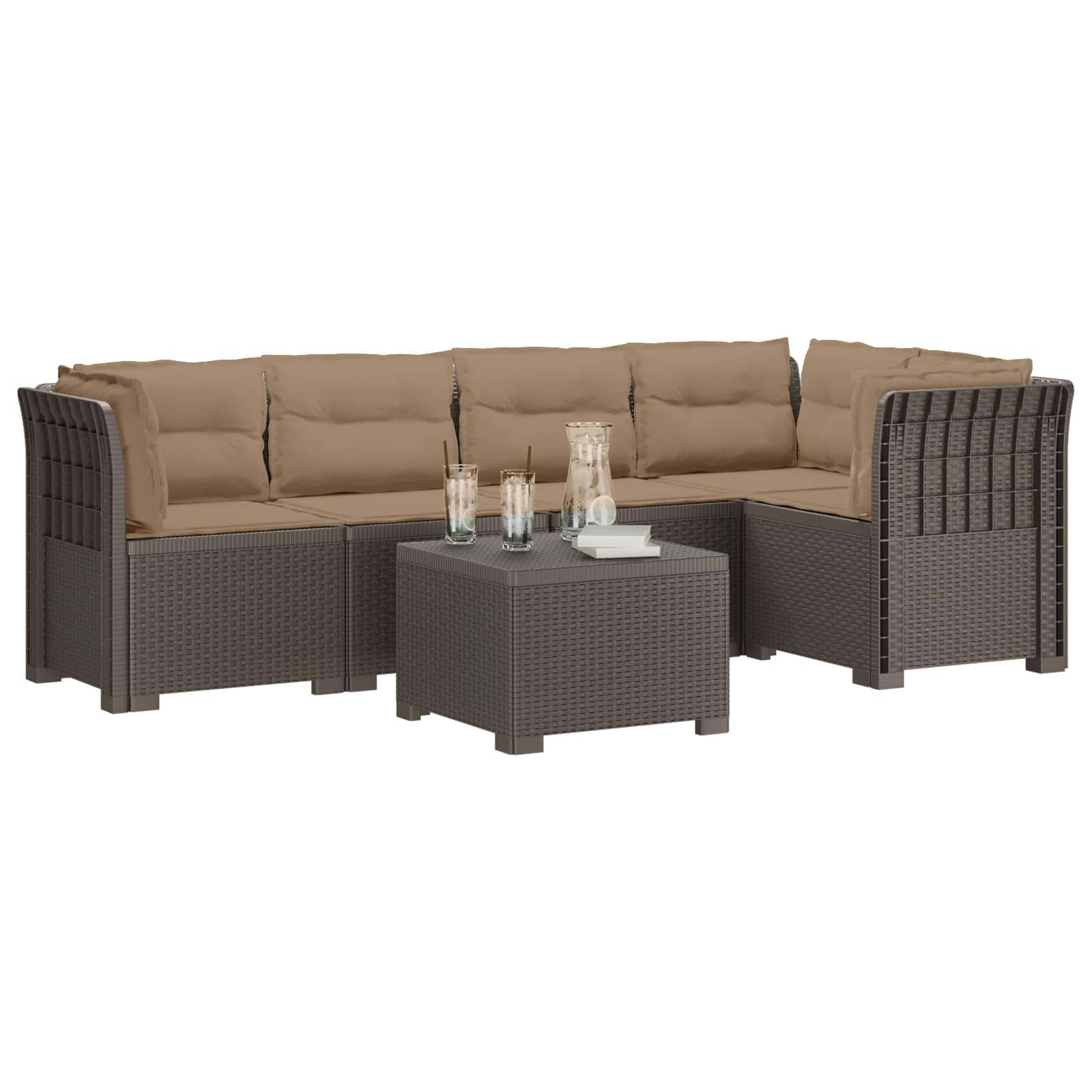 5-Zits Tuin Sofa met Kussens Rattan Look PP Lichtgrijs