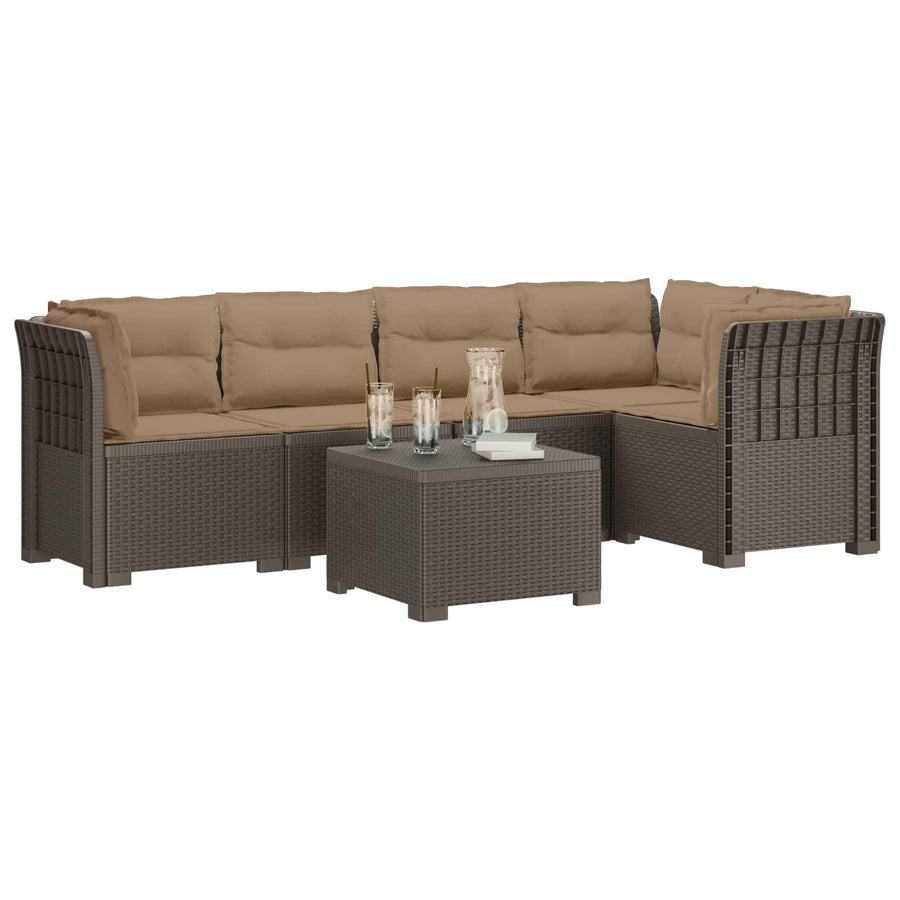 5-Zits Tuin Sofa met Kussens Rattan Look PP Lichtgrijs
