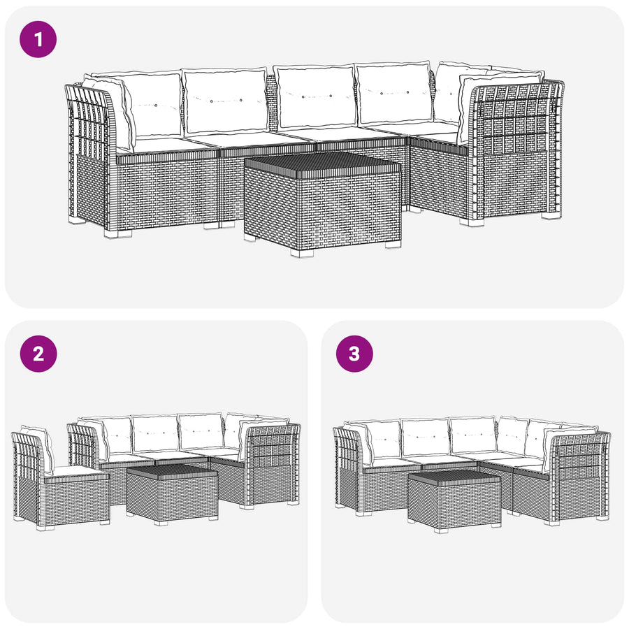 5-Zits Tuin Sofa met Kussens Rattan Look PP Lichtgrijs
