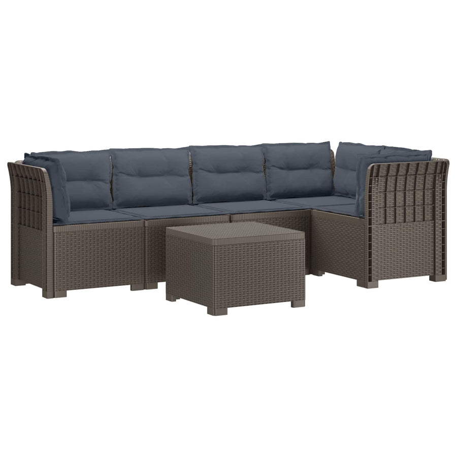 5-Zits Tuin Sofa met Kussens Rattan Look PP Lichtgrijs