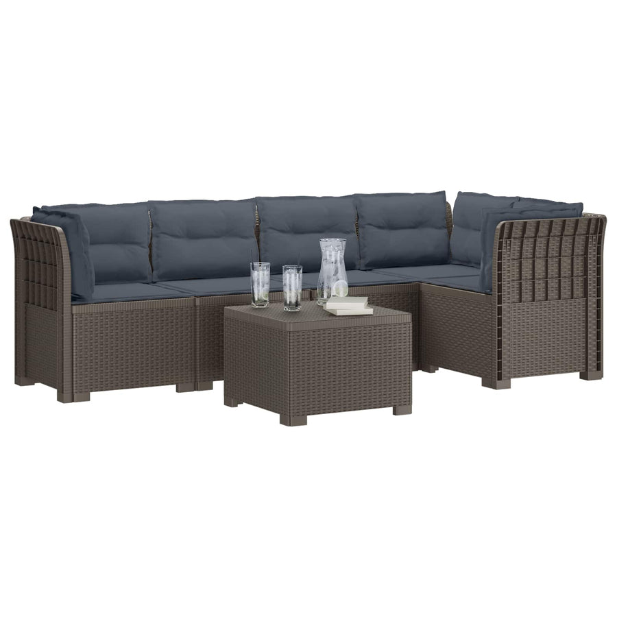 5-Zits Tuin Sofa met Kussens Rattan Look PP Lichtgrijs