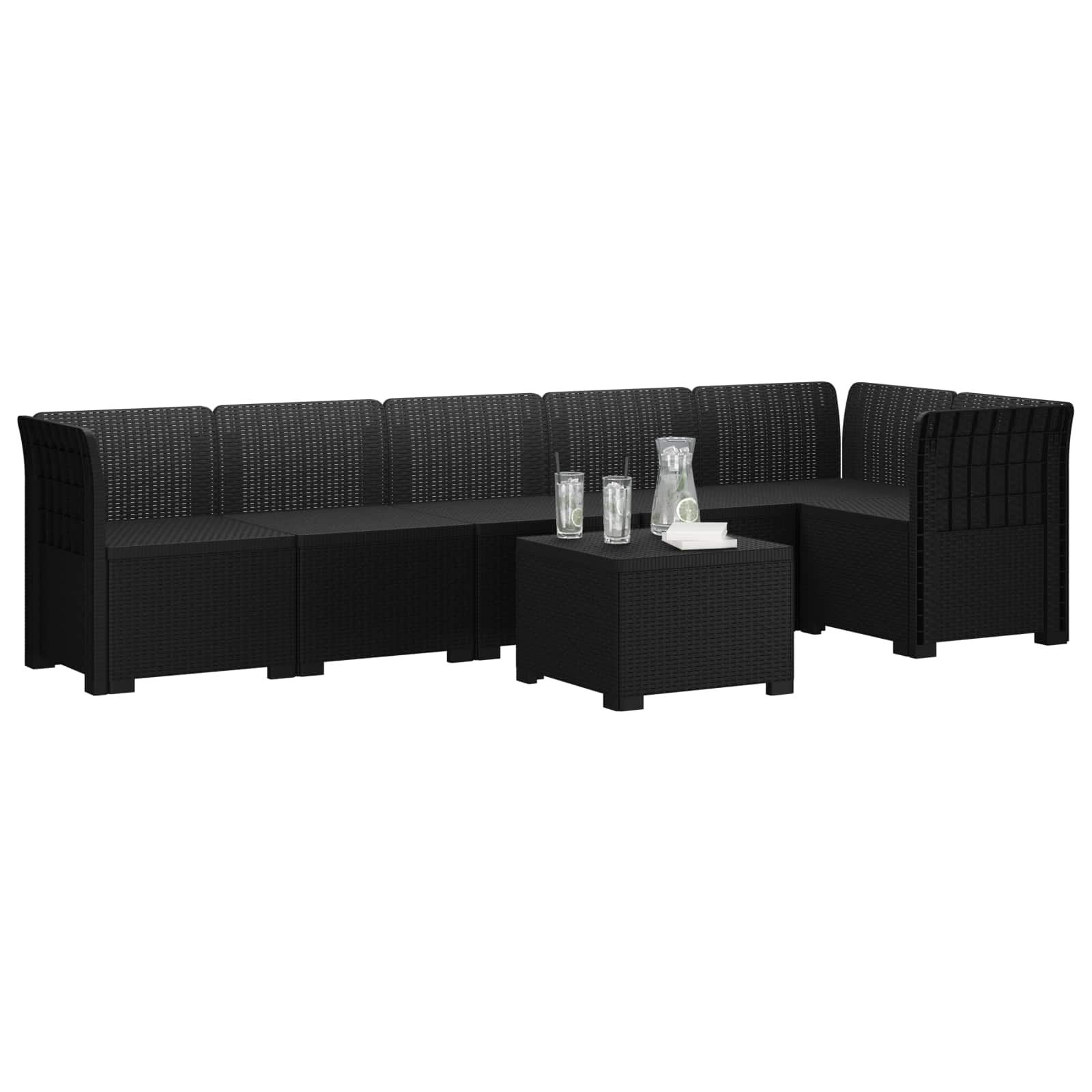 6-Zits Tuin Sofa Rattan Look PP Antraciet