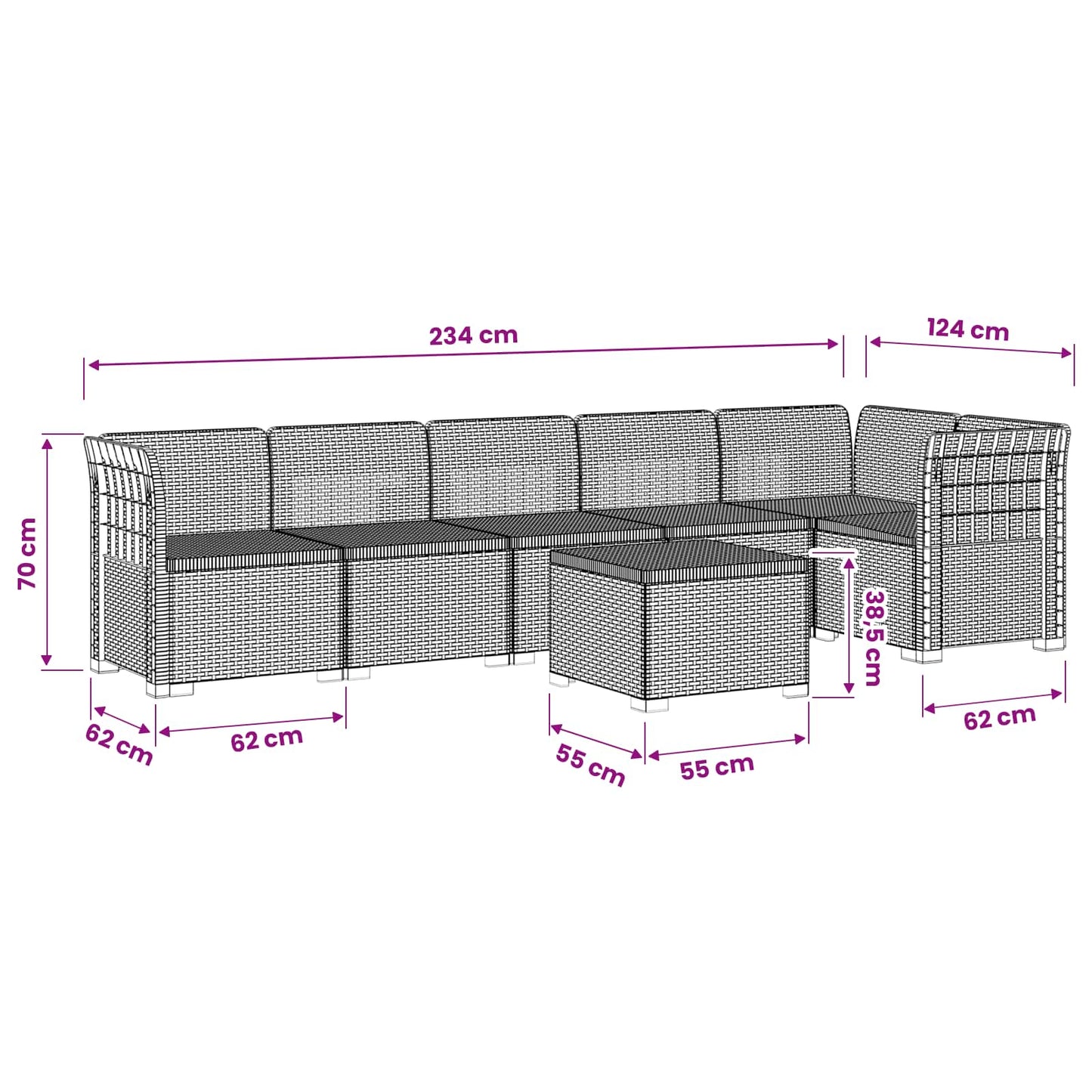 6-Zits Tuin Sofa Rattan Look PP Wit