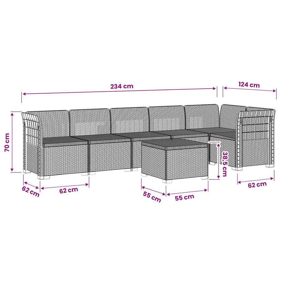 6-Zits Tuin Sofa Rattan Look PP Wit