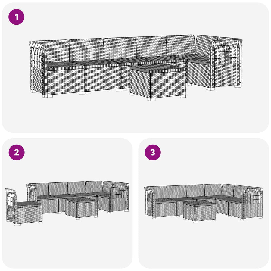 6-Zits Tuin Sofa Rattan Look PP Lichtgrijs